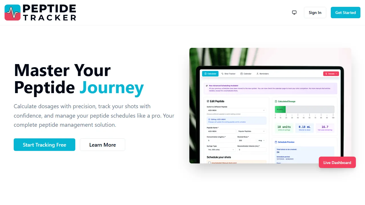 peptide-tracker.com - Simple Peptide Health and Fitness Tracker screenshot