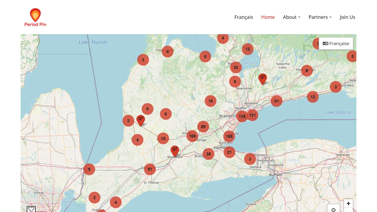 periodpin.ca - Free Period Product Resource Locator screenshot