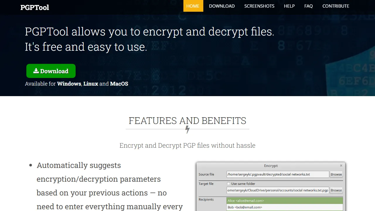 pgptool.github.io - Free Tool to Encrypt Using PGP screenshot