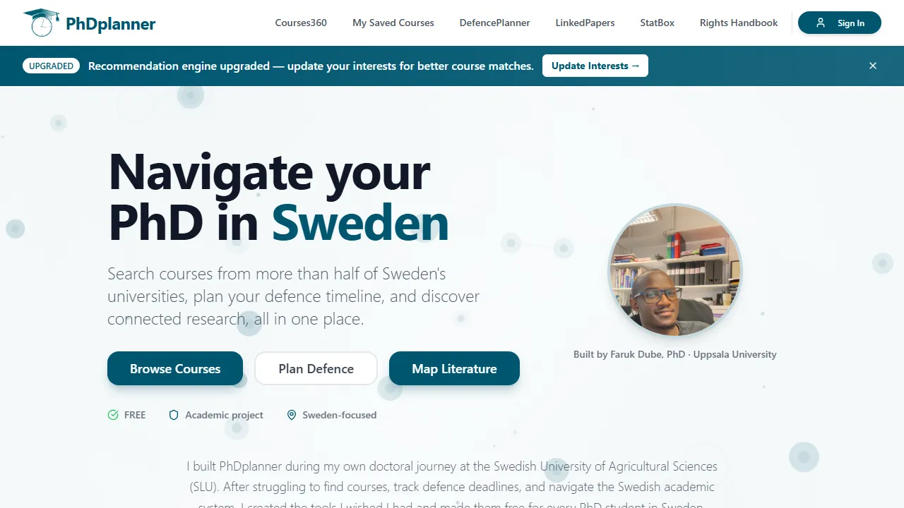 phdplanner.com - Free Academic Course Planner for PhD Students screenshot
