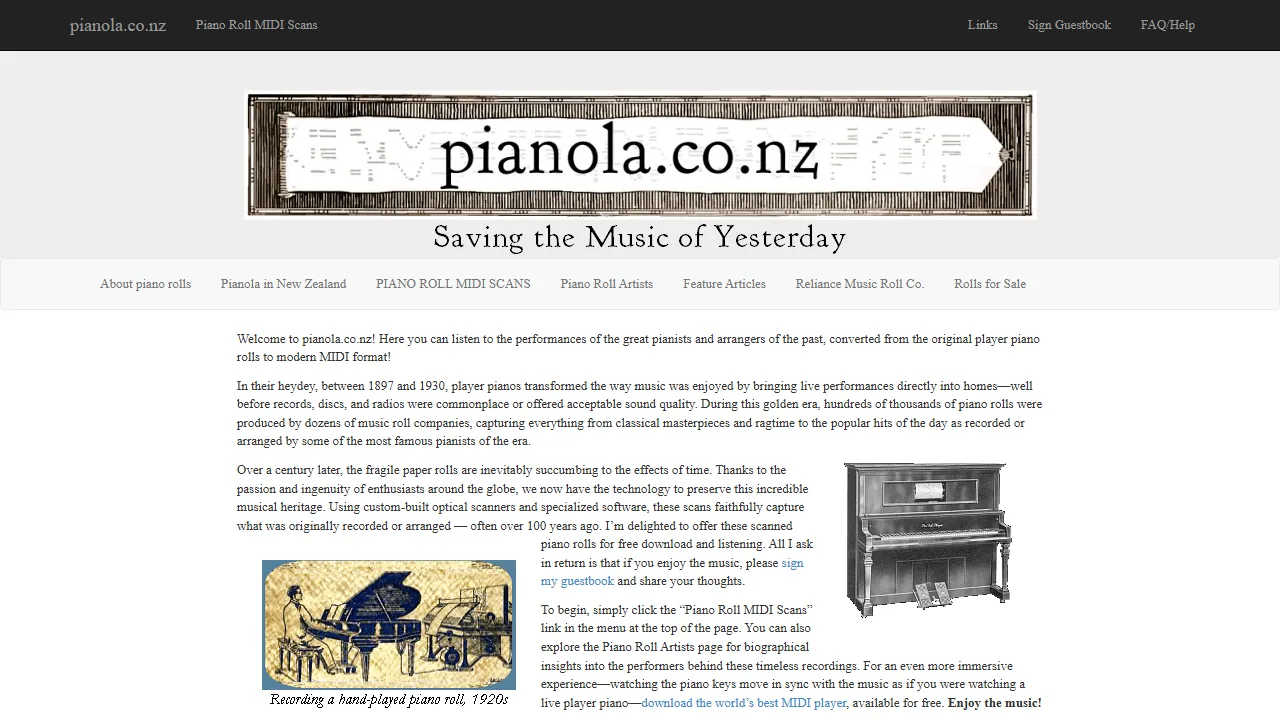 pianola.co.nz - Listen to MIDI Music Performances Online screenshot
