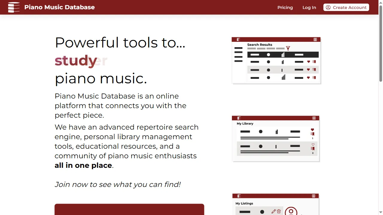 pianomusicdatabase.com - Free Music Search Engine for Piano Teachers screenshot