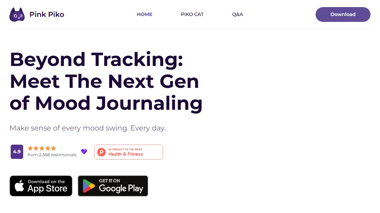 pinkpiko.com - Mood Tracker Chart Journal - Track Emotions screenshot