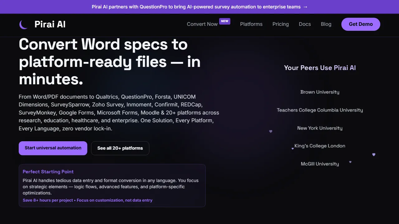 piraiai.com - Automatic Survey Converter for Multiple Platforms screenshot