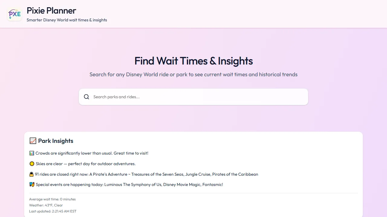 pixieplannerapp.com - Disney World Vacation Planning and Optimization Tool screenshot