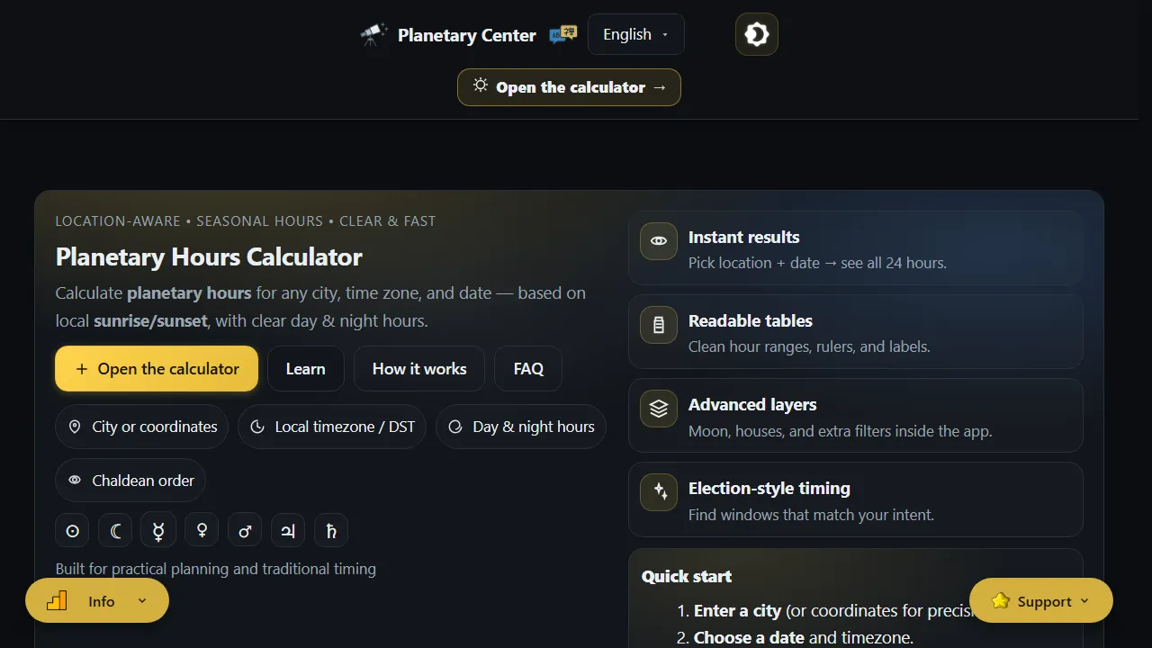 planetary.center - Free Online Astrology Kundli and Planetary Hours Tool screenshot