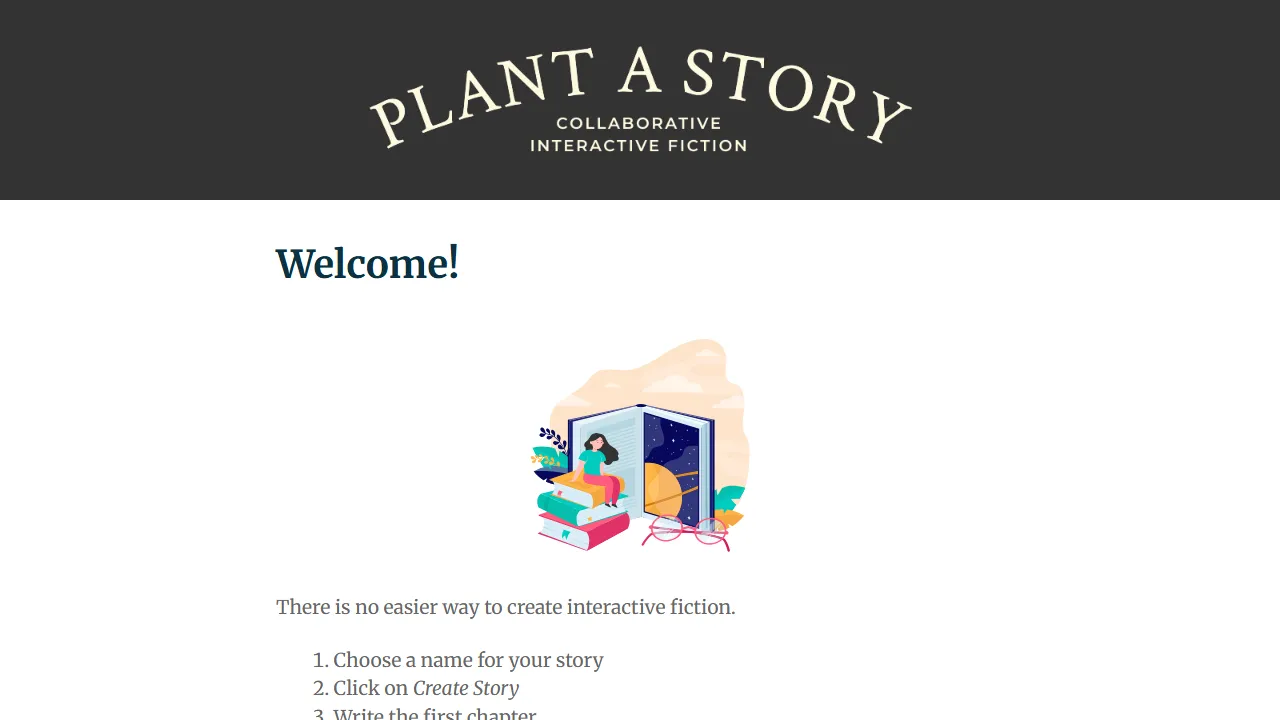 plant-a-story.com - Create and Share Interactive Fiction Stories Online screenshot