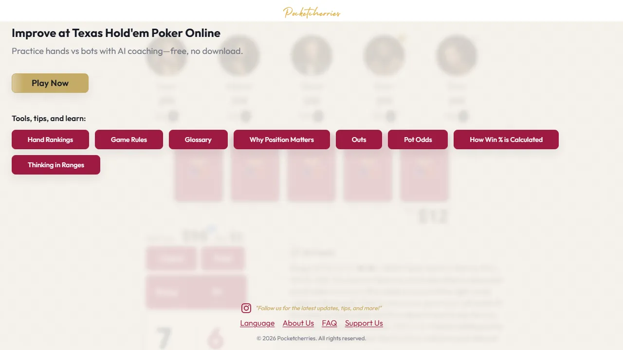 pocketcherries.com - Advanced Poker Training Tool and Game screenshot
