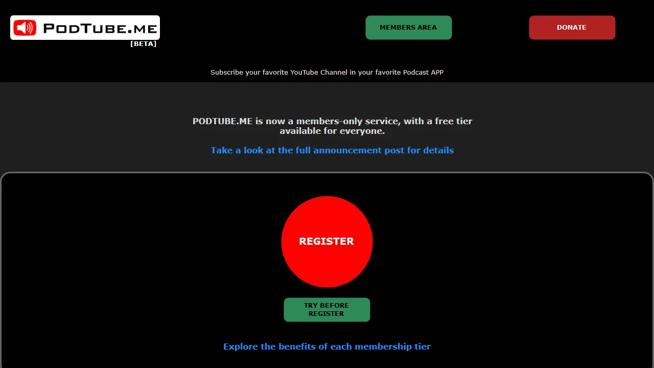 podtube.me - Free Podcast Generator for YouTube Channels screenshot