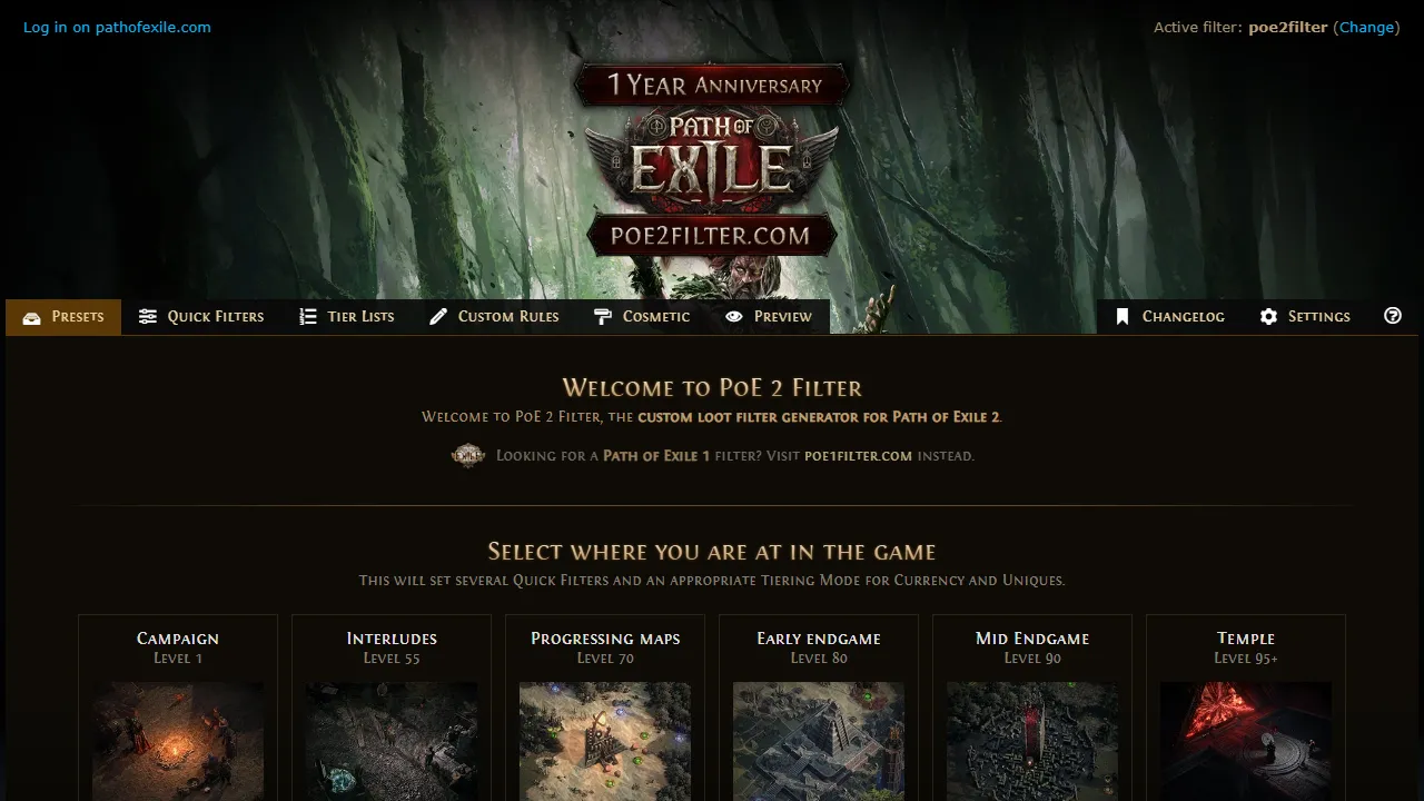 poe2filter.com - Loot Filter Generator for PoE2 screenshot