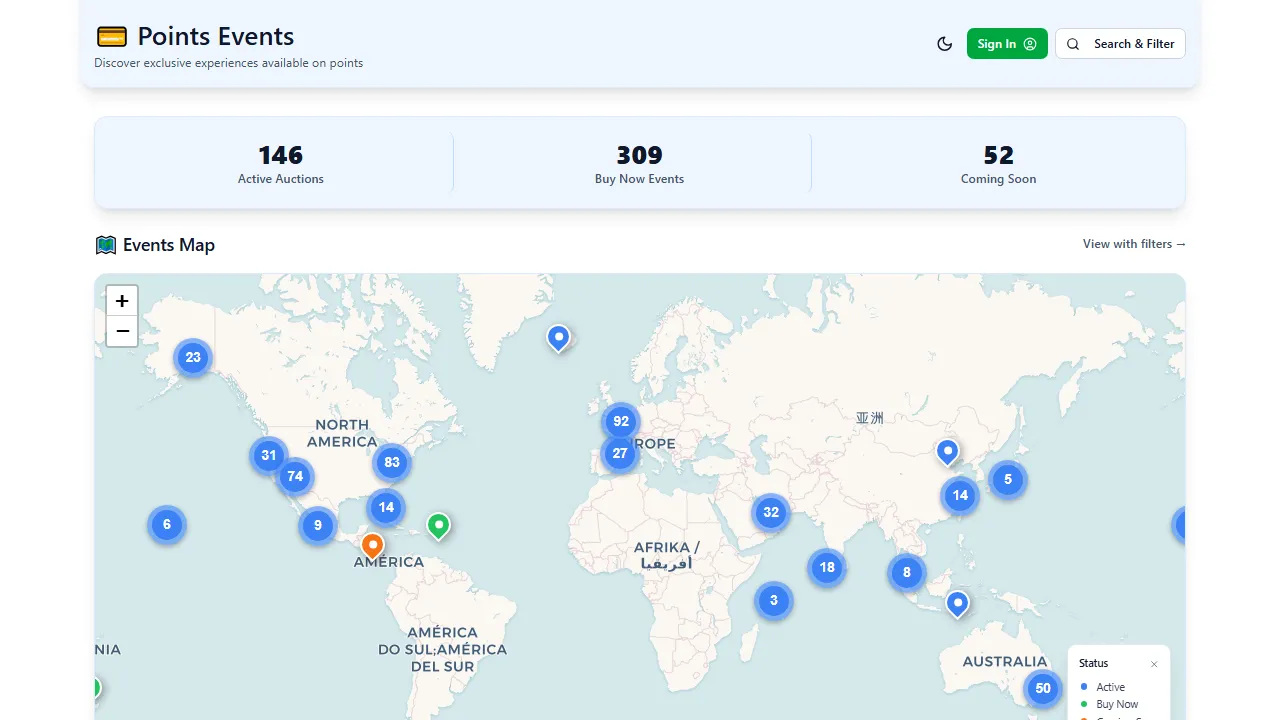 pointsevents.com - Award Travel Tools and Resources screenshot