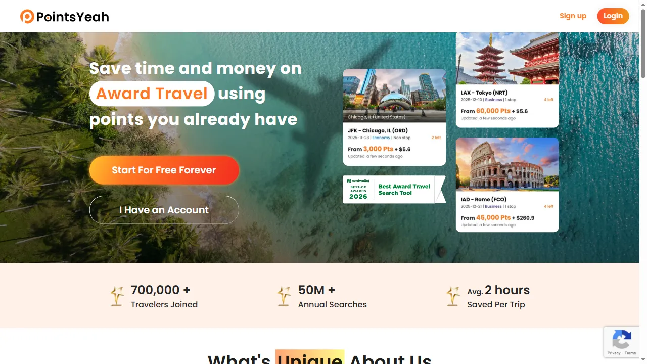 pointsyeah.com - Award Travel Booking Tool screenshot