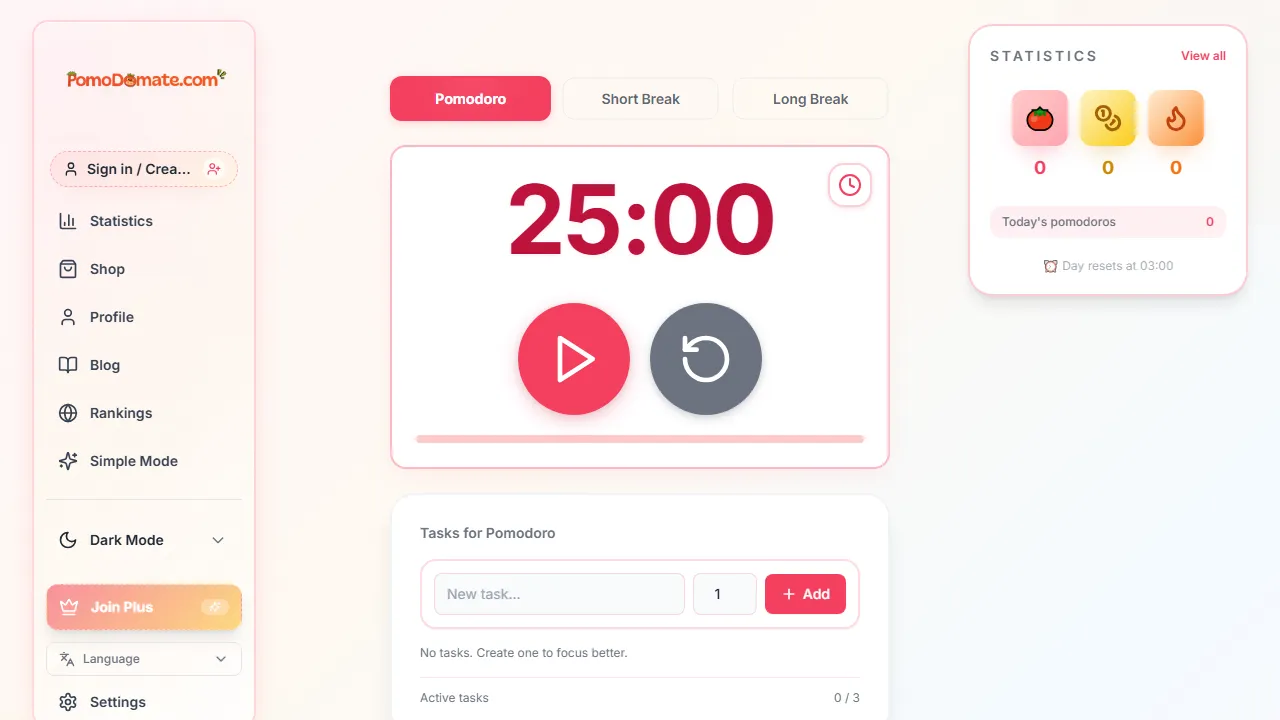 pomodomate.com - Pomodoro Method Timer for Focus and Productivity screenshot