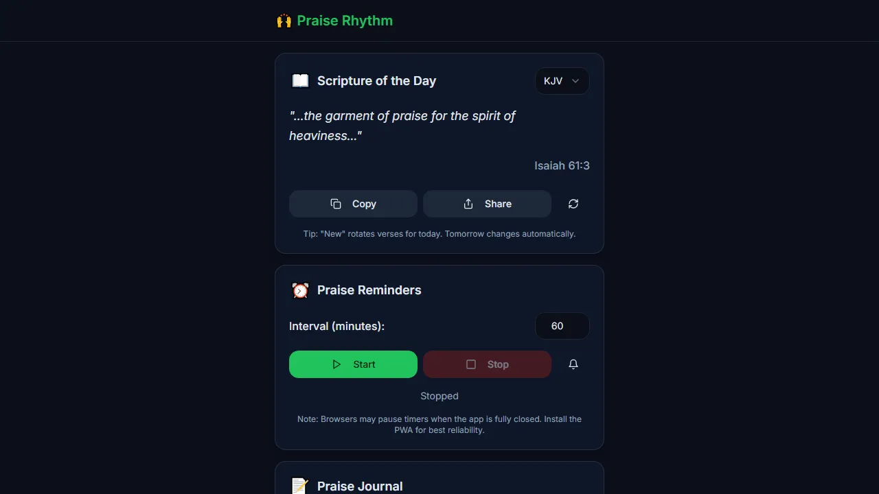 praiserhythm.com - Free Habit Tracker App With Daily Reminders screenshot