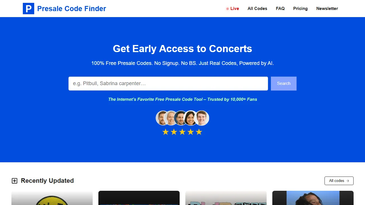 presalecodefinder.com - Free Concert and Tour Presale Finder screenshot