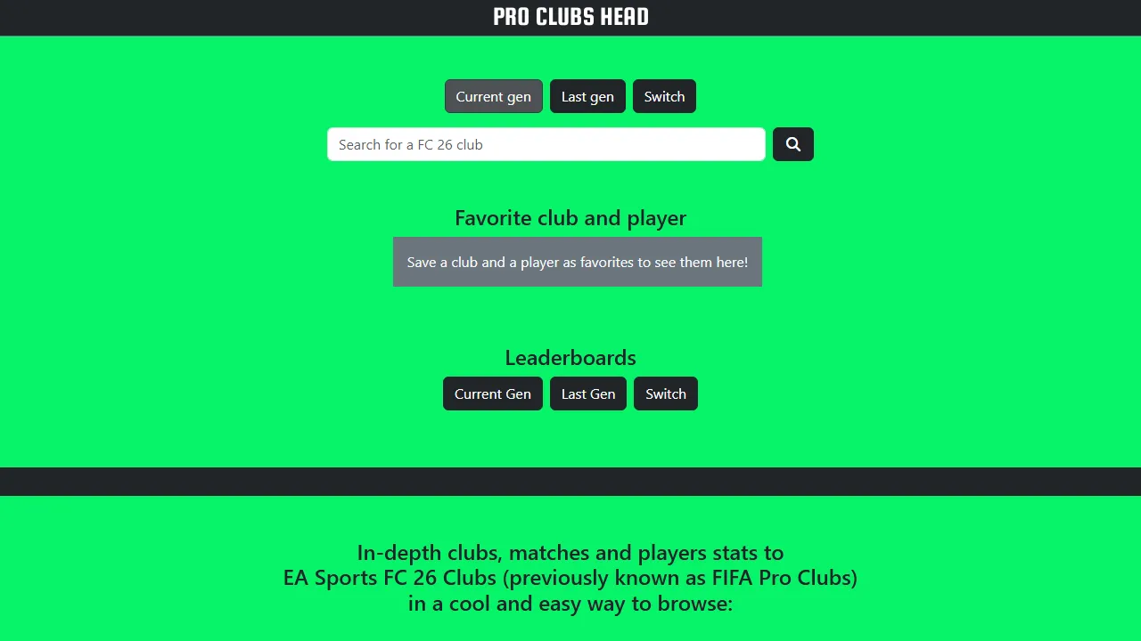 proclubshead.com - Game Stats and Player Performance Tool screenshot