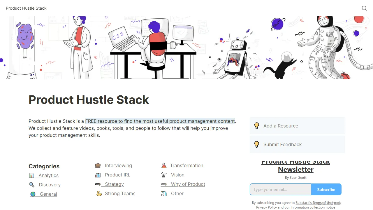 producthustlestack.co - Product Management Support and Resources screenshot