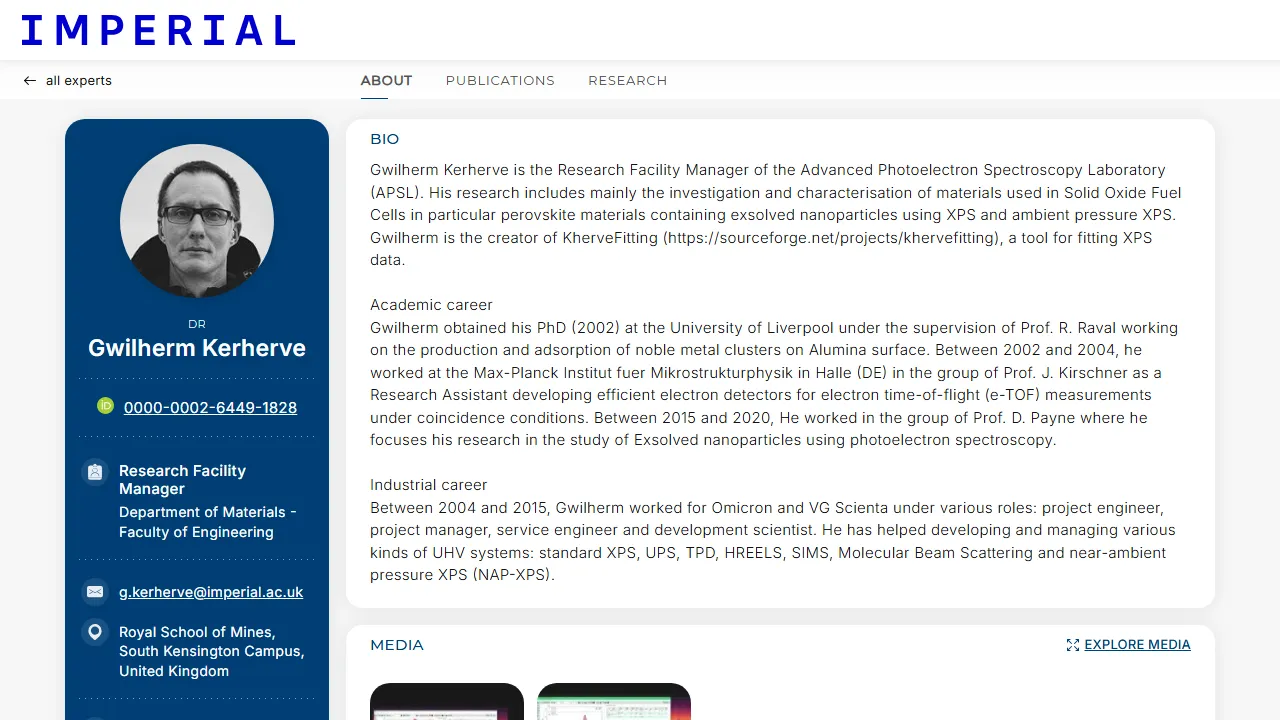 profiles.imperial.ac.uk - Free XPS Data Analysis Software Tool screenshot