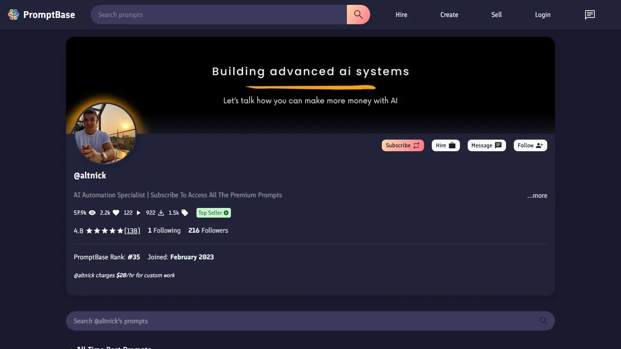 promptbase.com - AI Prompts Marketplace with Exclusive Prompt Library screenshot