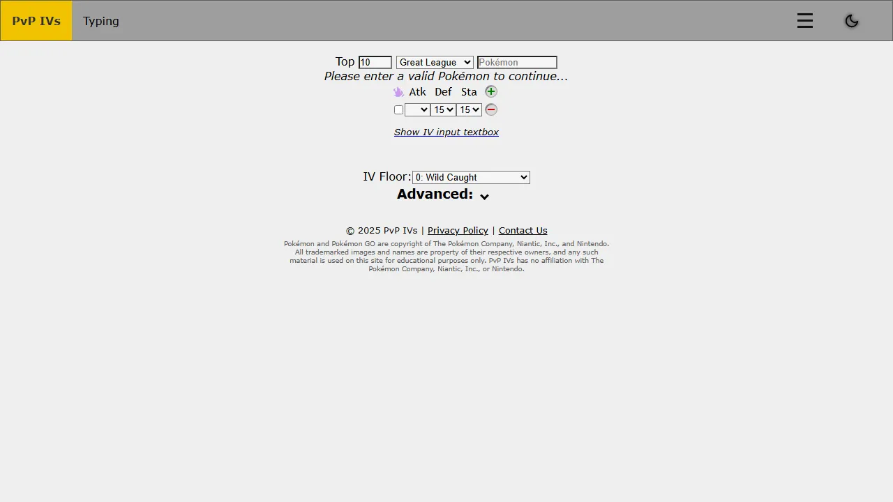 pvpivs.com - IV Calculator Pokémon GO - Calculate IVs screenshot
