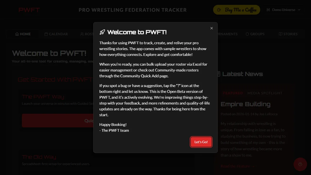 pwftgame.com - Pro Wrestling Federation Management App screenshot