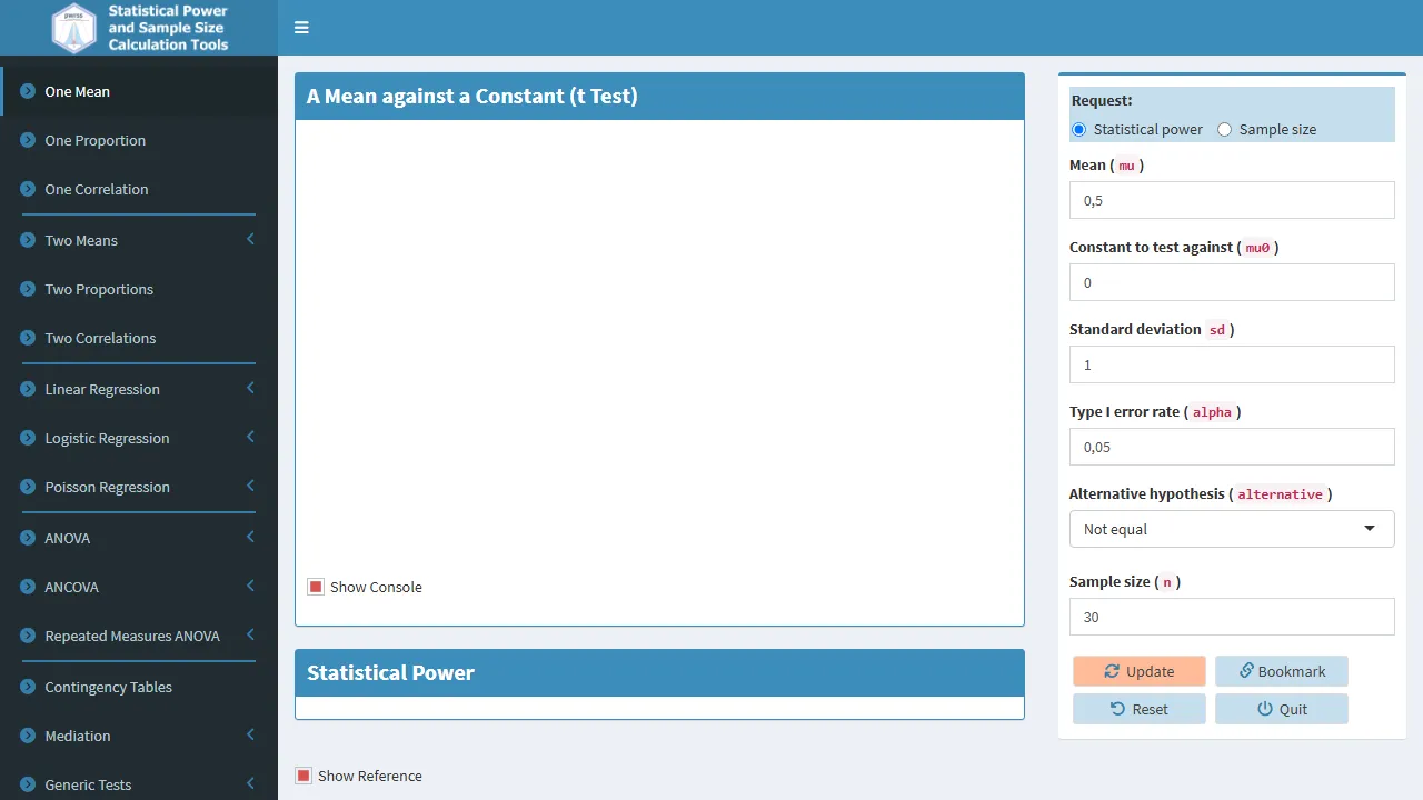 pwrss.shinyapps.io - Online Statistical Analysis Tool for ANOVA screenshot