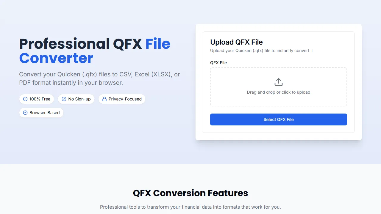 qfxconverter.com - Simple Online File Conversion Tool screenshot