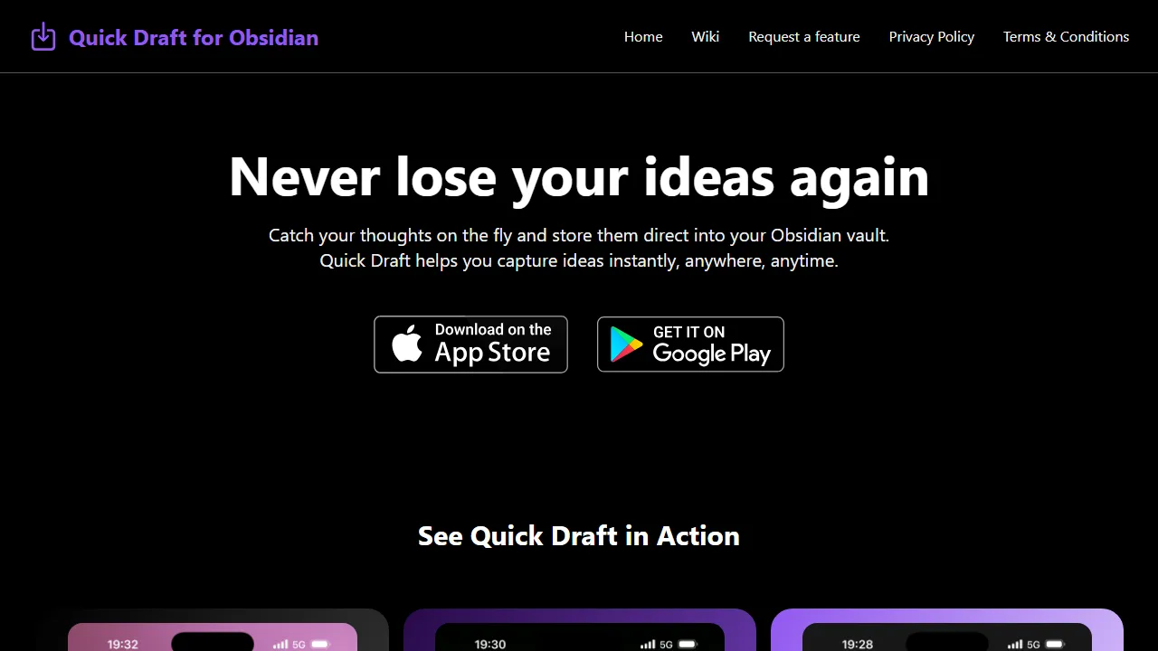 quickdraftcapture.app - Obsidian Companion App for Quick Note Capture screenshot