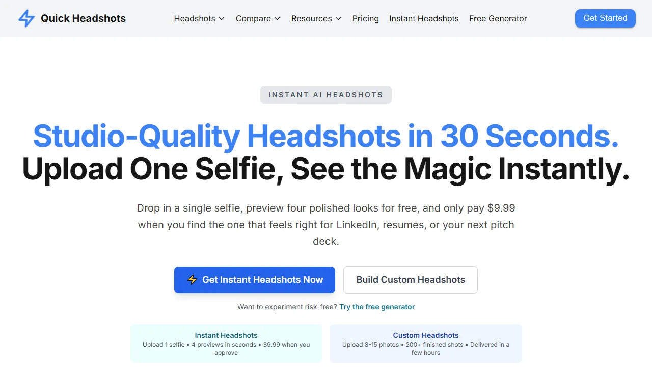 quickheadshots.com - AI Headshot Generator Platform screenshot