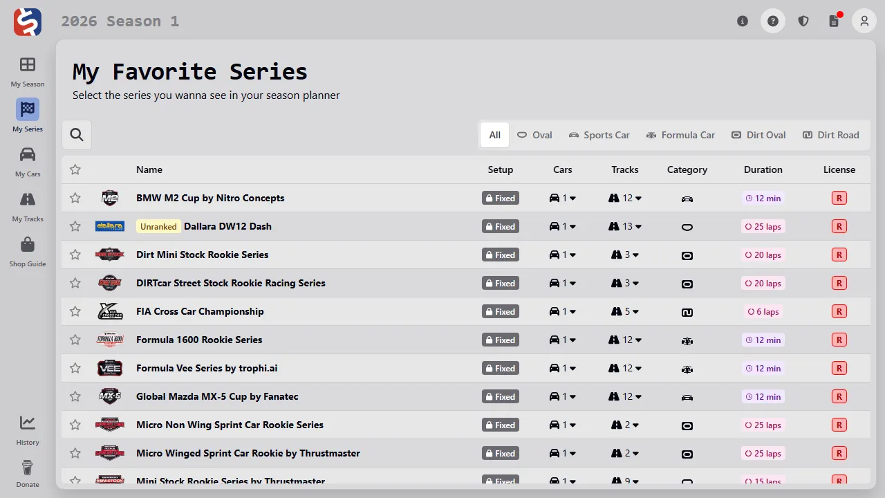 racingplanner.com - iRacing Track and Car Recommendations screenshot