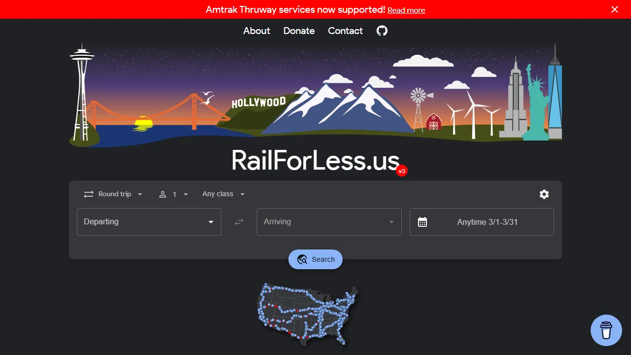railforless.us - Amtrak Fare Savings Tool For Rail Travel screenshot