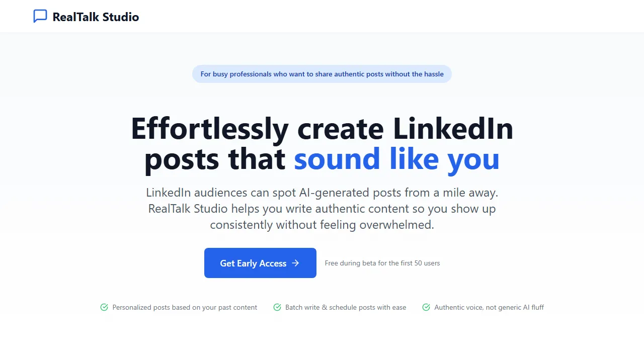 realtalkstudio.tech - LinkedIn Post Generator and Creator screenshot