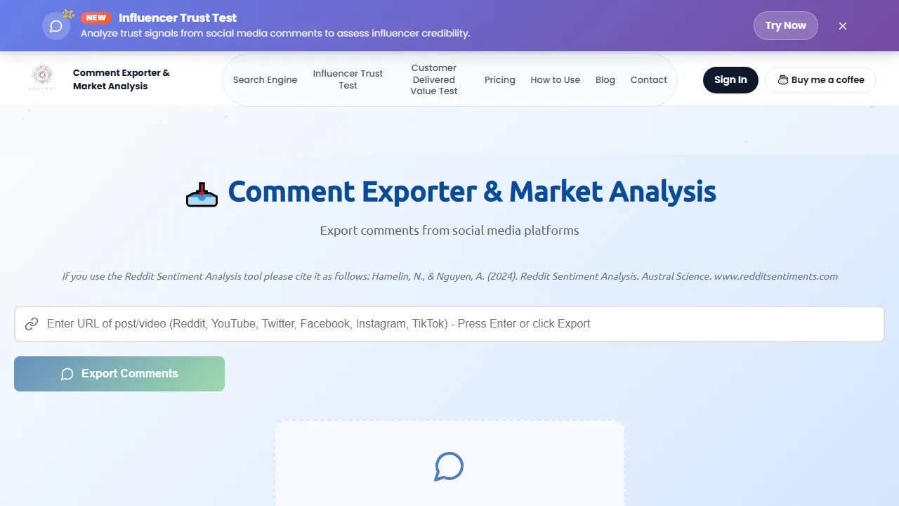 redditsentiments.com - AI Social Media Analysis Tool for Reddit screenshot