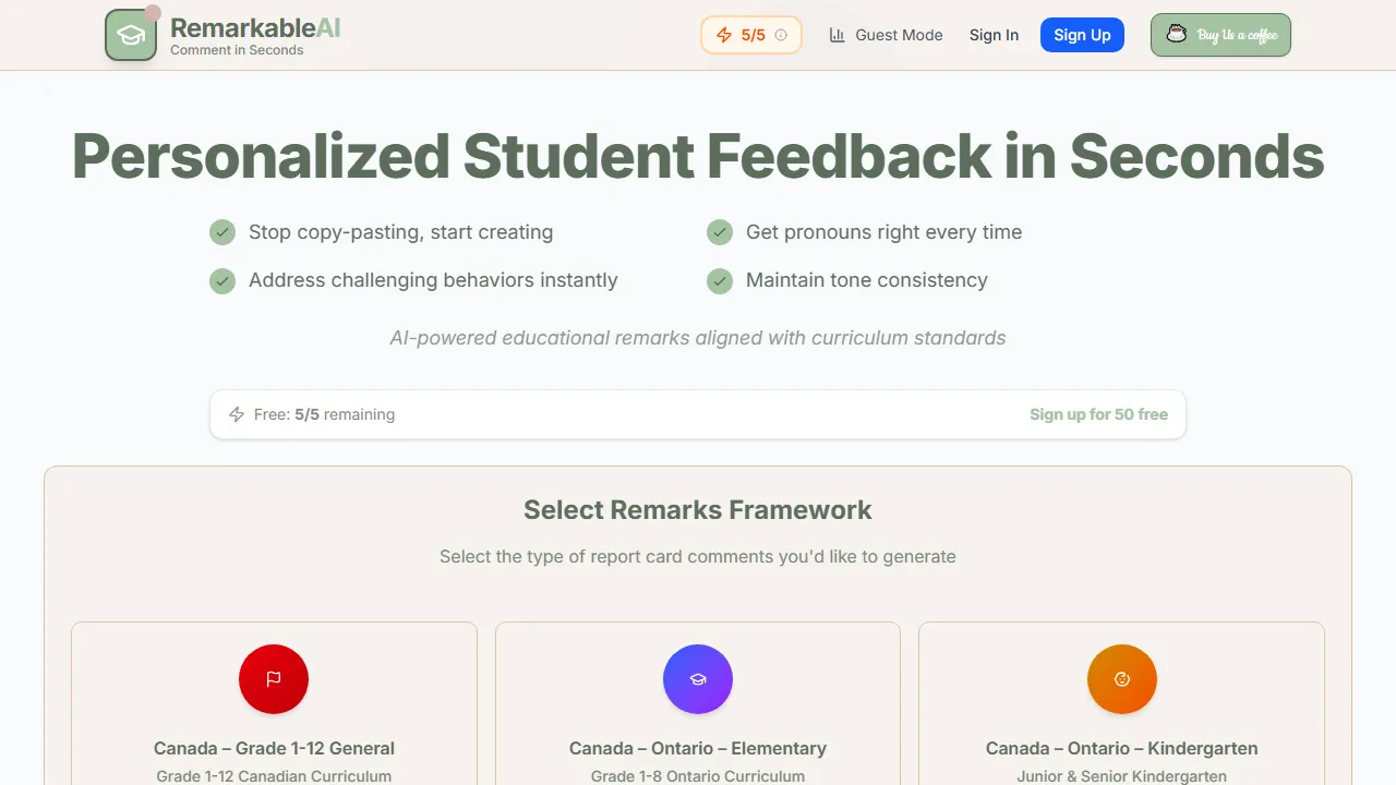 remarkableai.ai - AI Report Card Comment Generator for Teachers screenshot