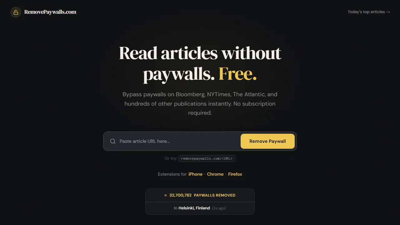 removepaywalls.com - Bypass Paywalls and Read Articles Online screenshot