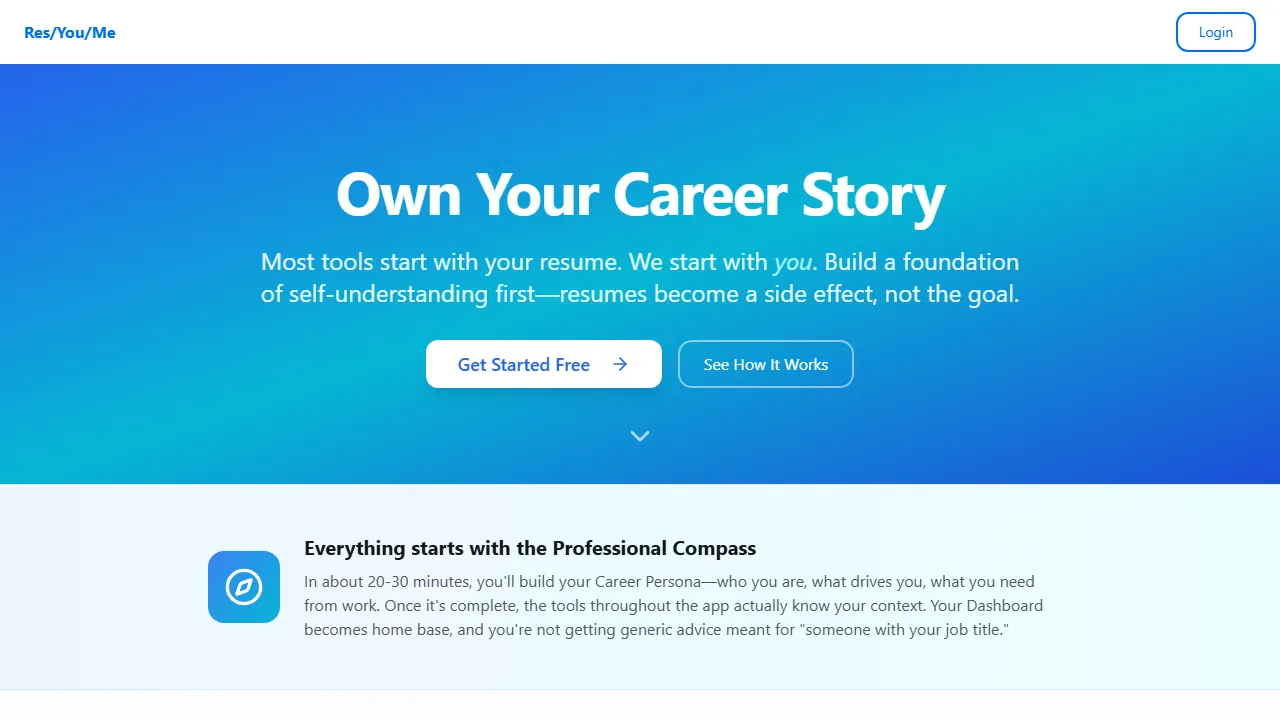 res-you-me.com - Free Resume Builder to Showcase Career Transitions screenshot