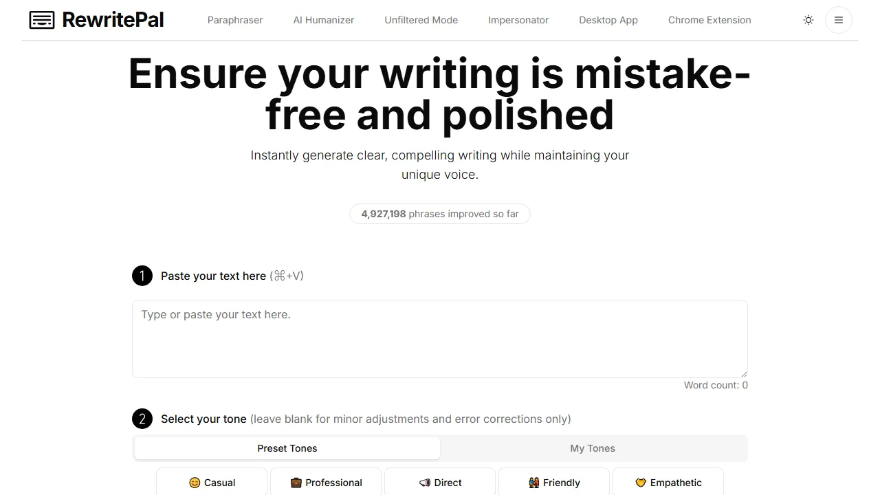 rewritepal.com - Free Online Paraphrasing Tool to Rephrase Text screenshot