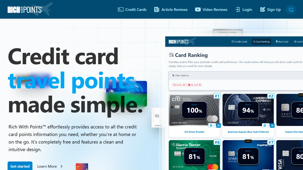 richwithpoints.com - Best Travel Rewards Credit Card screenshot