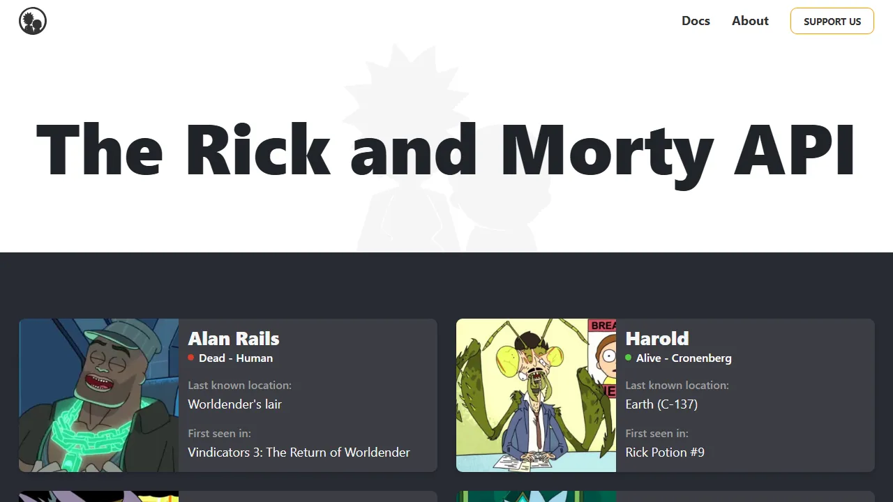 rickandmortyapi.com - Free Open Source RESTful API screenshot