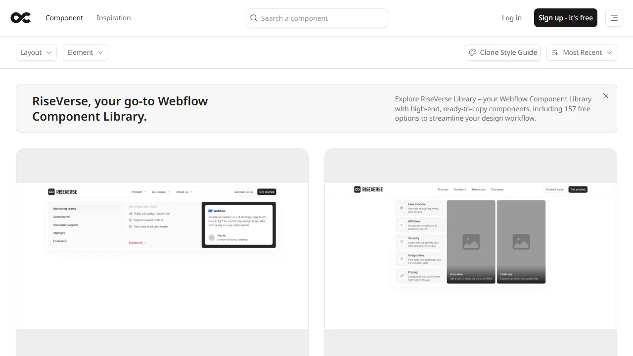 riseverse.com - Webflow Component Library for Your Next Project screenshot