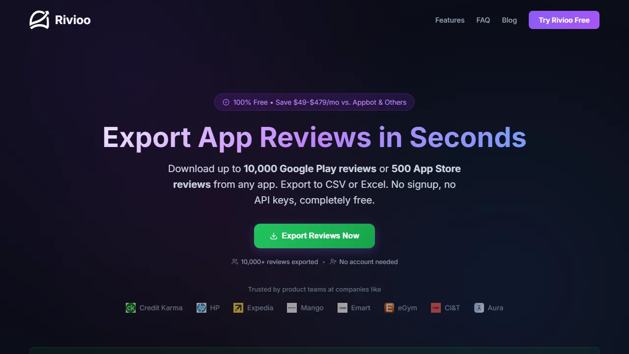 rivioo.app - Free App Review Exporter Tool screenshot