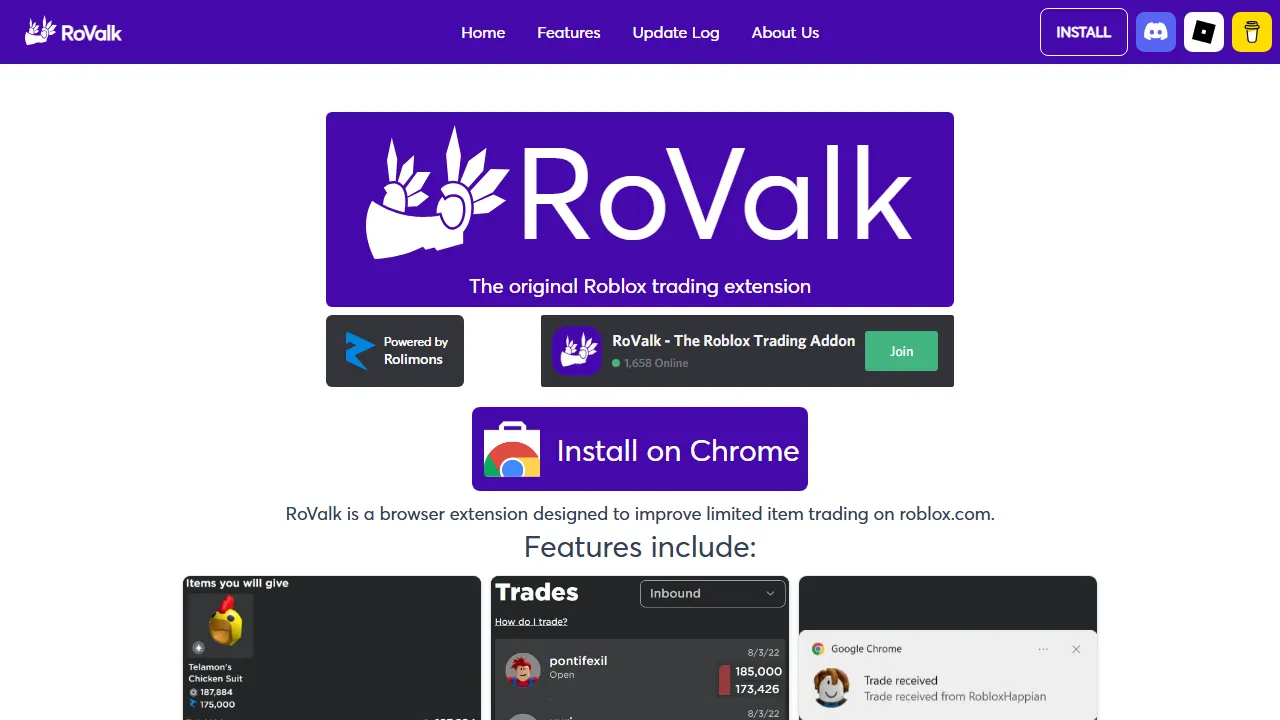 rovalk.com - Free Chrome Extension Support and Memberships screenshot