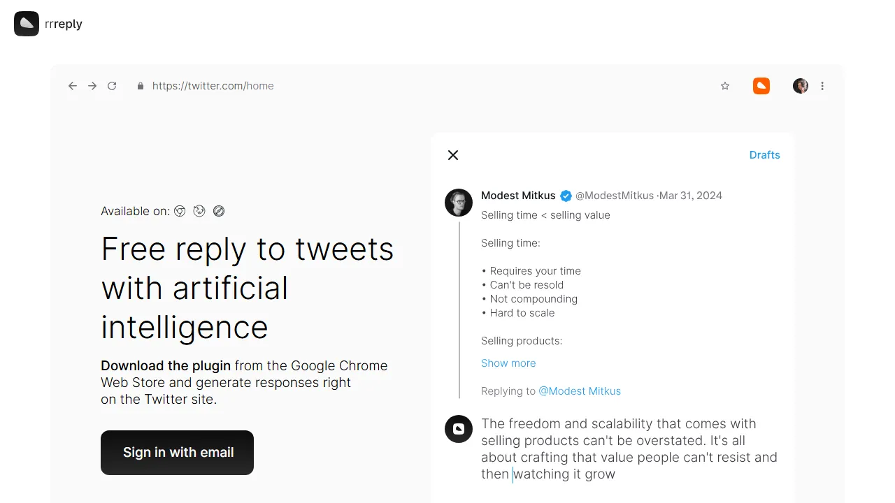 rrreply.com - AI Writer for Social Media Content Creation screenshot
