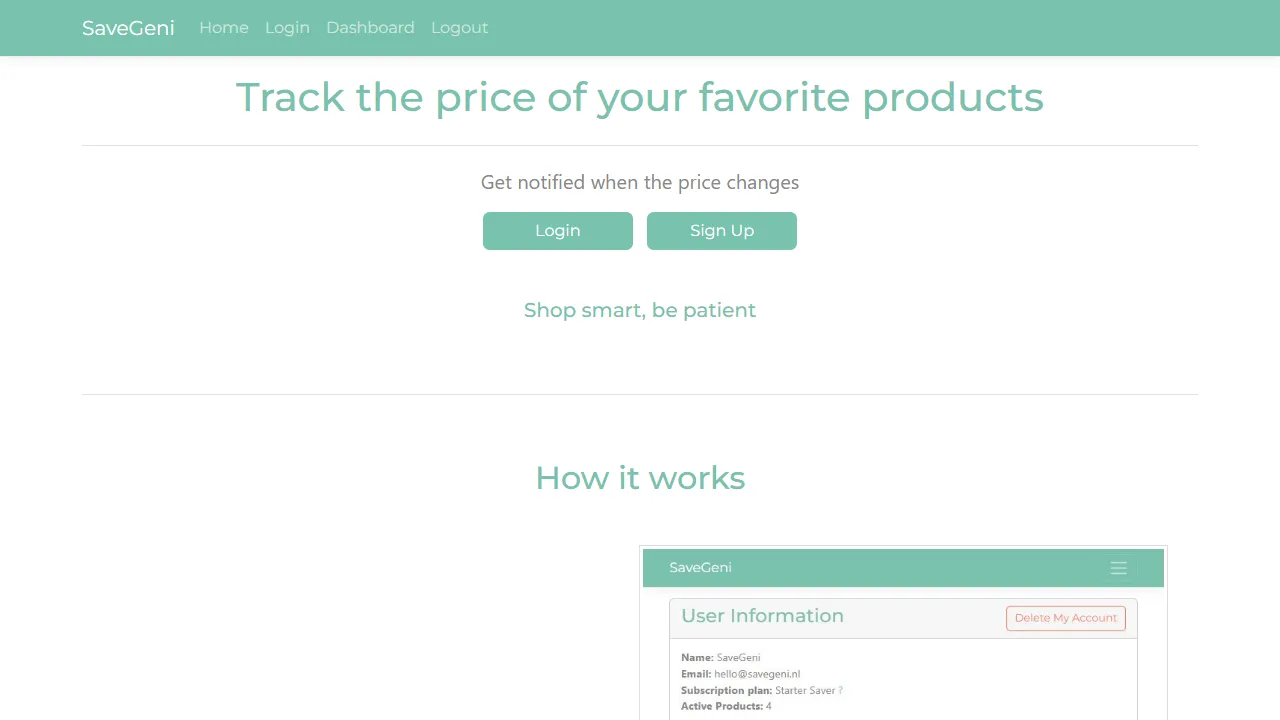 savegeni.nl - Amazon Price Tracker with Email Notifications screenshot