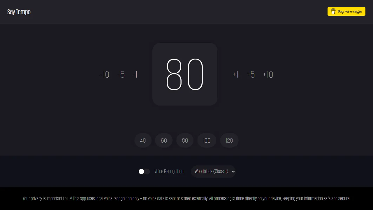 saytempo.com - Free Online Metronome with Voice Control screenshot