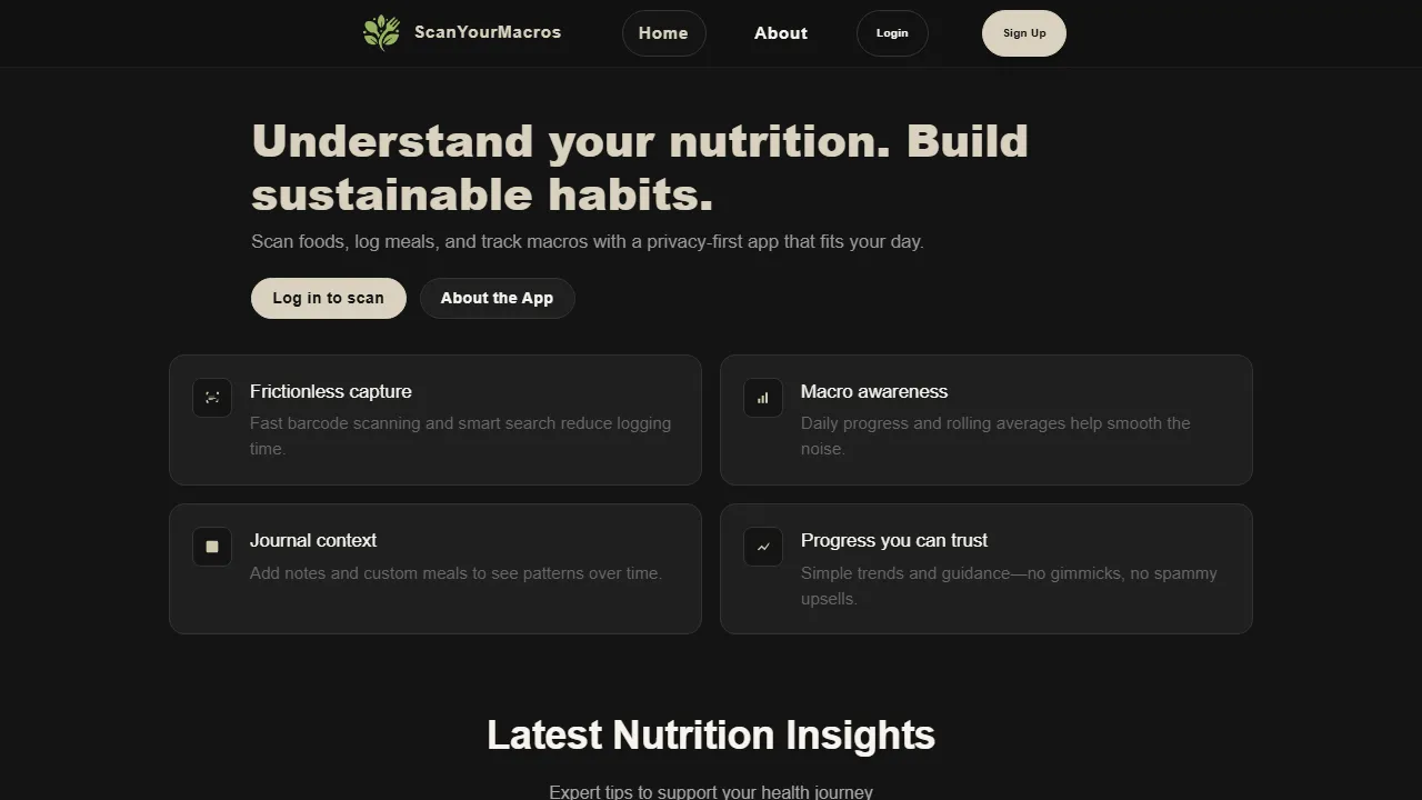 scanyourmacros.com - Free Calorie Count App and Nutrition Tracker screenshot