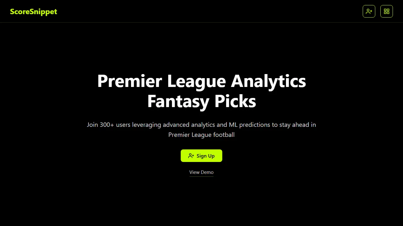 scoresnippet.com - Free Fantasy Football Analytics Dashboard Tool screenshot