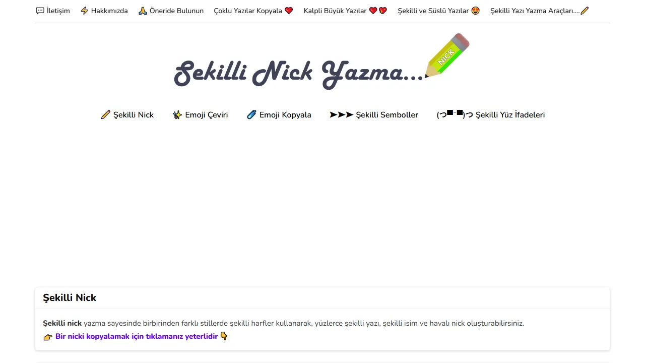 sekillinickyazma.net - Fancy Text Generator for Unique Fonts and Lettering screenshot