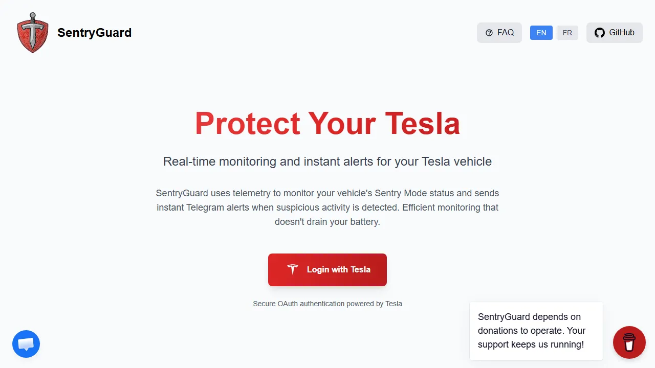 sentryguard.org - Free Open Source Tesla Sentry Monitor screenshot