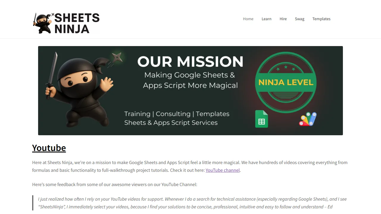 sheetsninja.com - Google Sheets Support Keep Awesome Content screenshot